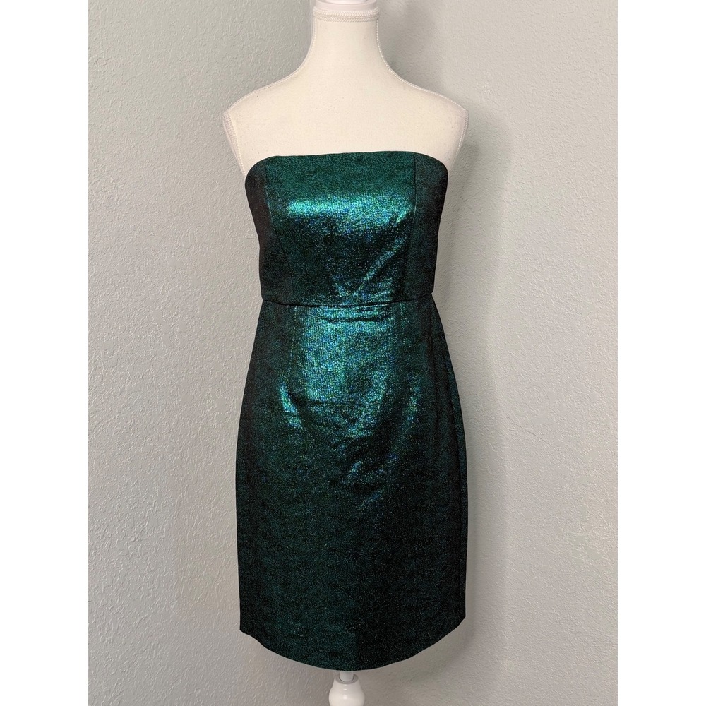 TIBI New York STRAPLESS Glitter LUREX Cocktail DRESS Green JACQUARD $485 Sz 6
